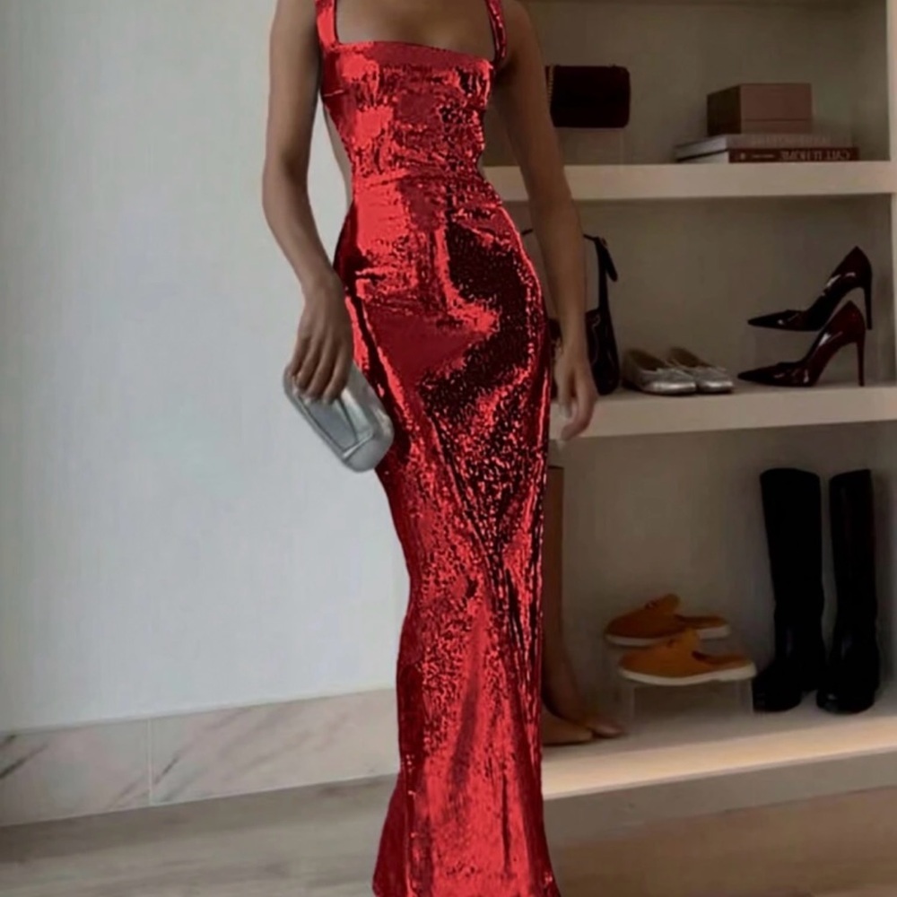 Elegant Red Sequin Evening Gown
